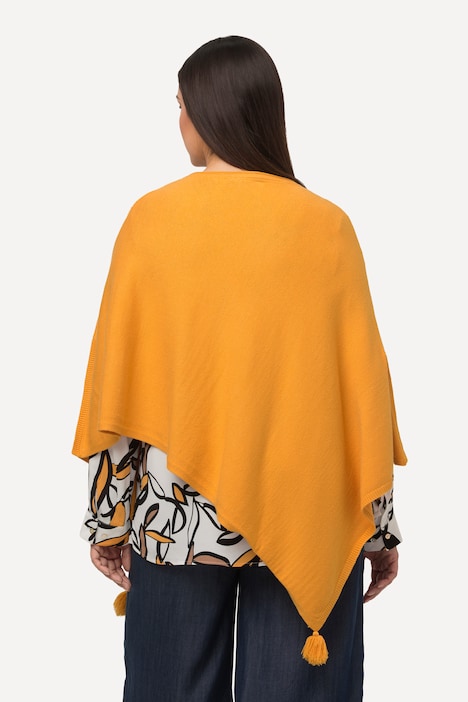 Poncho, Zipfelsaum, Quasten, Oversized, weicher Strick