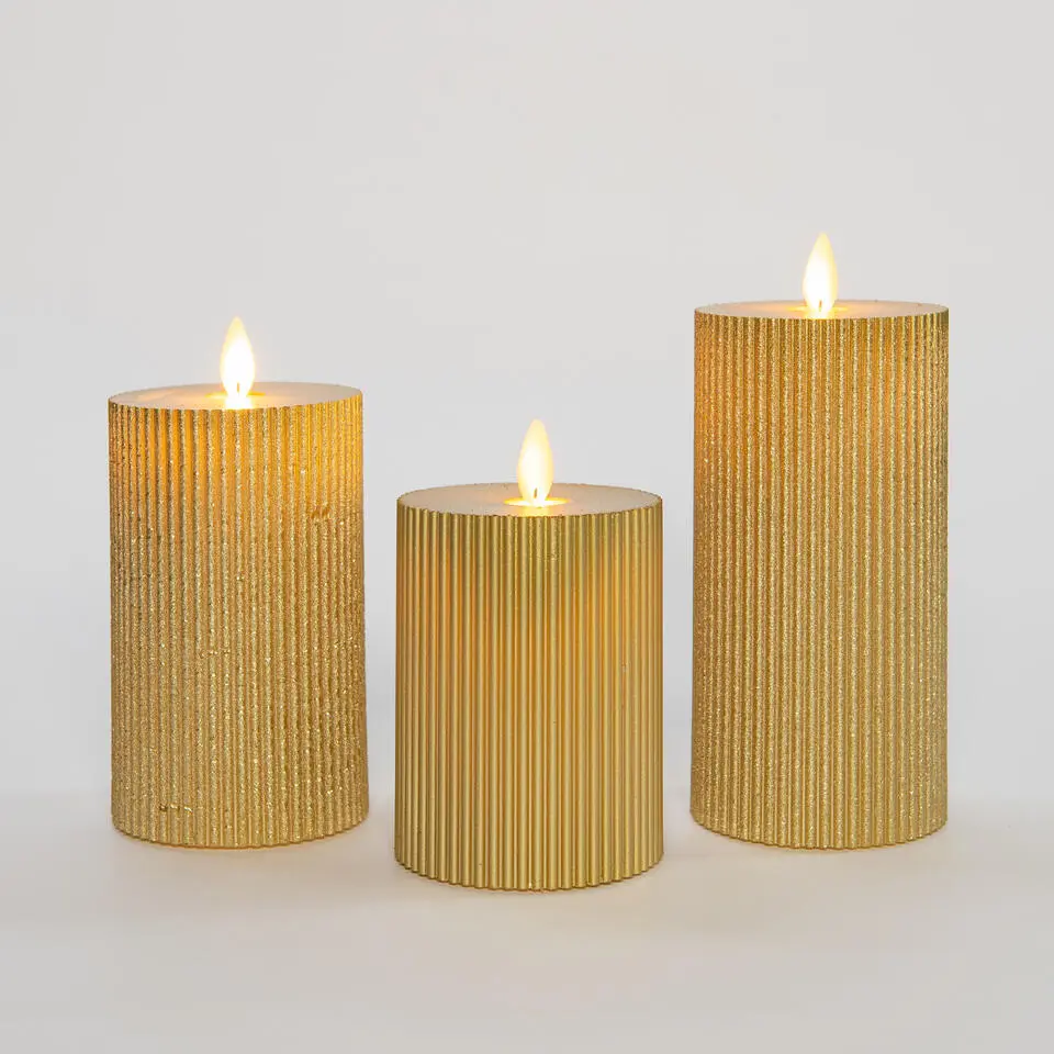 Anna Collection LED stompkaarsen - 3x - goud - ribbel