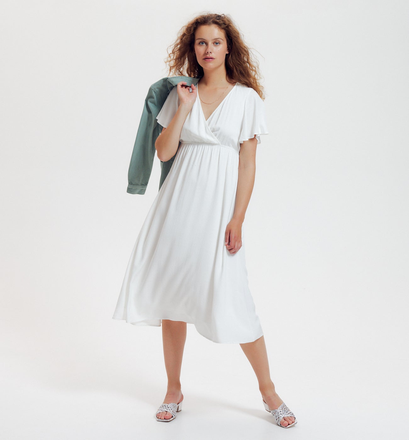 Robe mi-longue unie Femme - Ecru