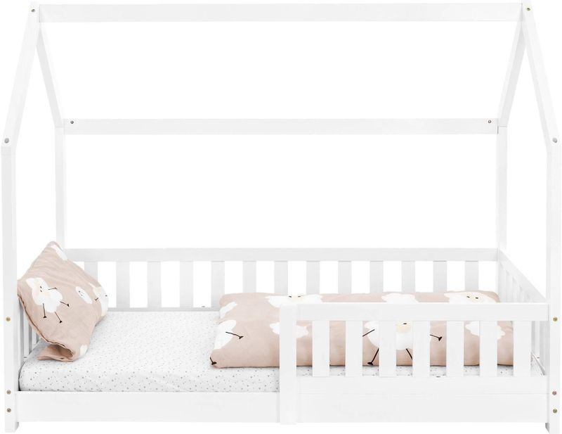 Houten Kinderbed - Wit - 80x160 cm - Met Uitvalbescherming en Lattenbodem