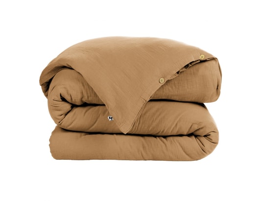 TERRE DE NUIT - Housse de couette double gaze de coton marron 260x240 cm