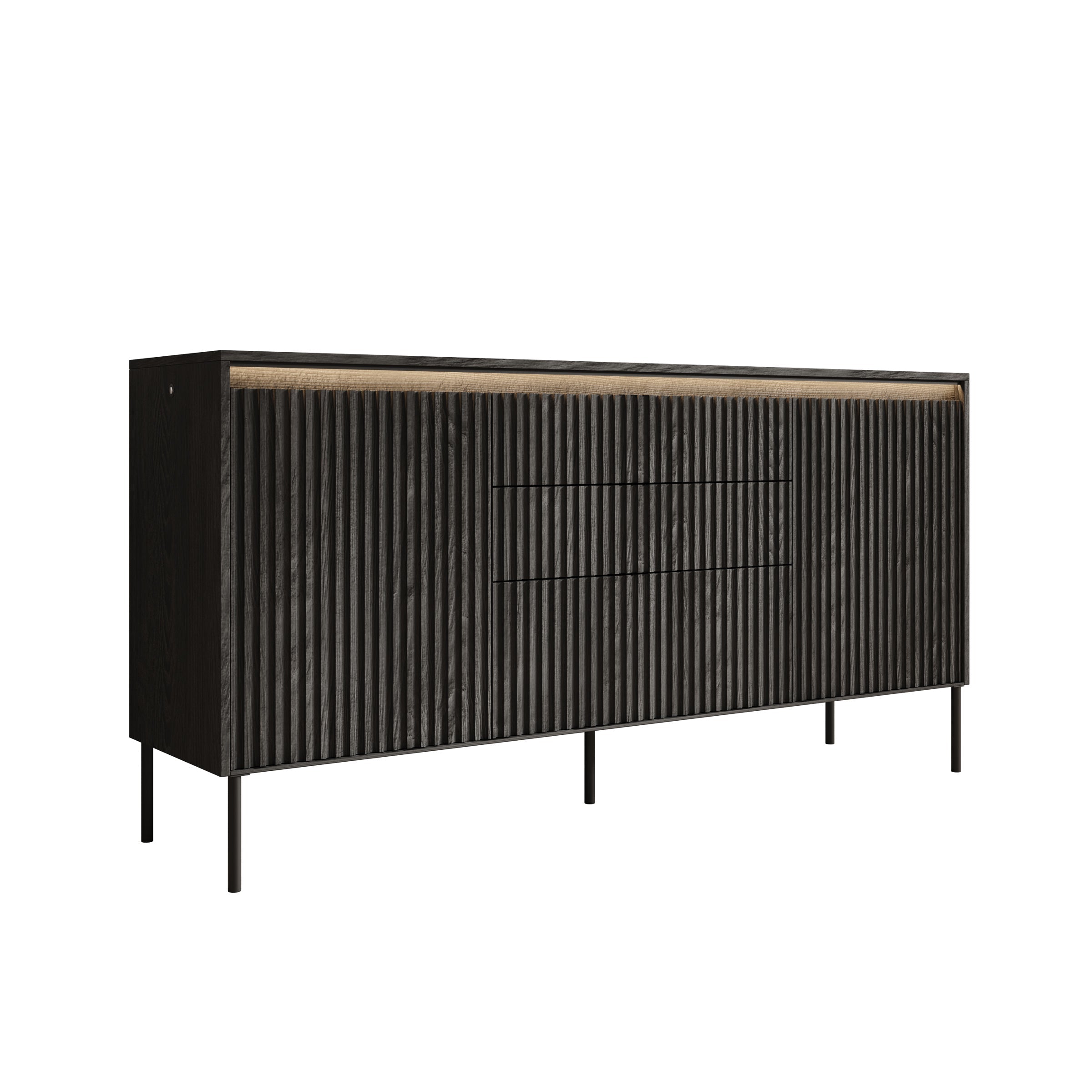 Meubella - Dressoir Timoteo - Mat zwart - 166 cm