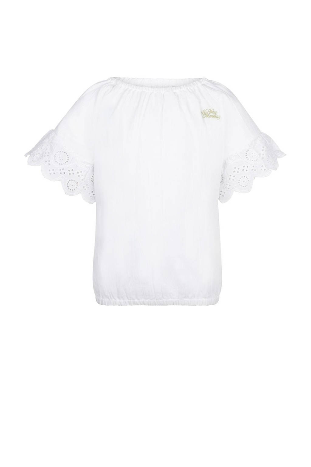No Way Monday T-shirt met broderie wit