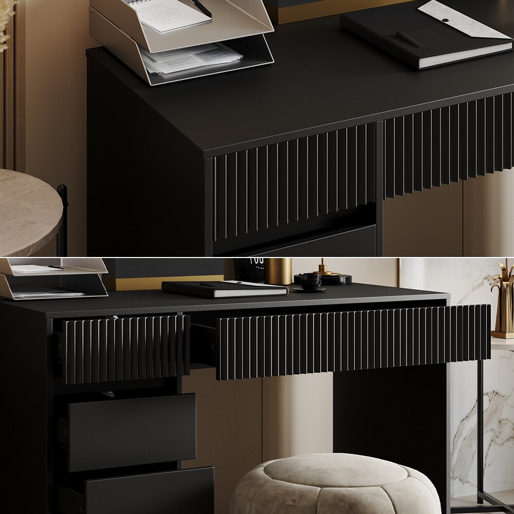 Vicco Schreibtisch Omira Schwarz 120 x 55 cm mit 5 Schubladen