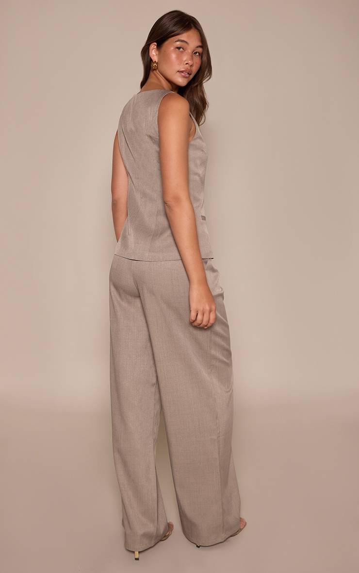 Taupe Pantalon Large Plissé En Tissu Tissé Ajusté
