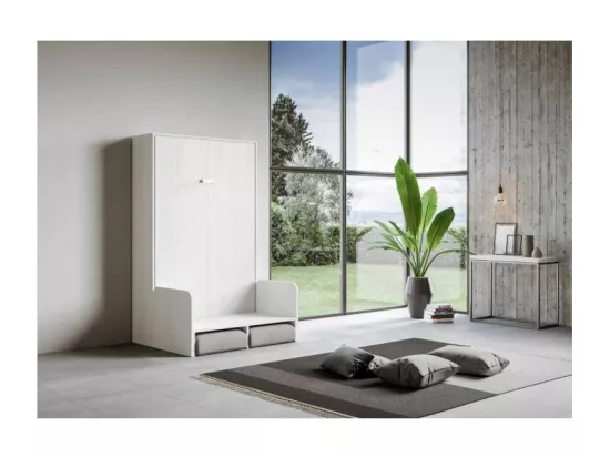 Lit escamotable vertical blanc avec canapé tissu Bounto 140x190 de tissu-Canapé 01