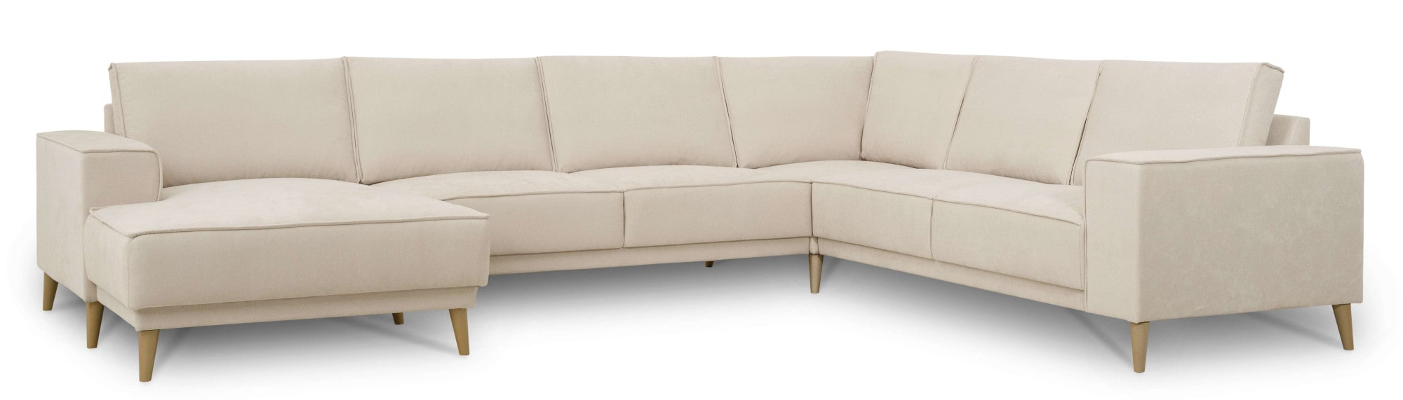GOODproduct Wohnlandschaft »Oland Skandi, weicher Chenille-Stoff« U-Form, 342 cm, Wellenunterfederung, Skandi-Design, Massivholzfüsse