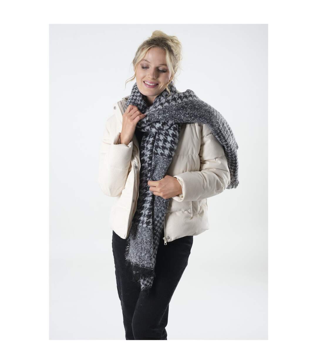 Echarpe motif pied de poule  Black
