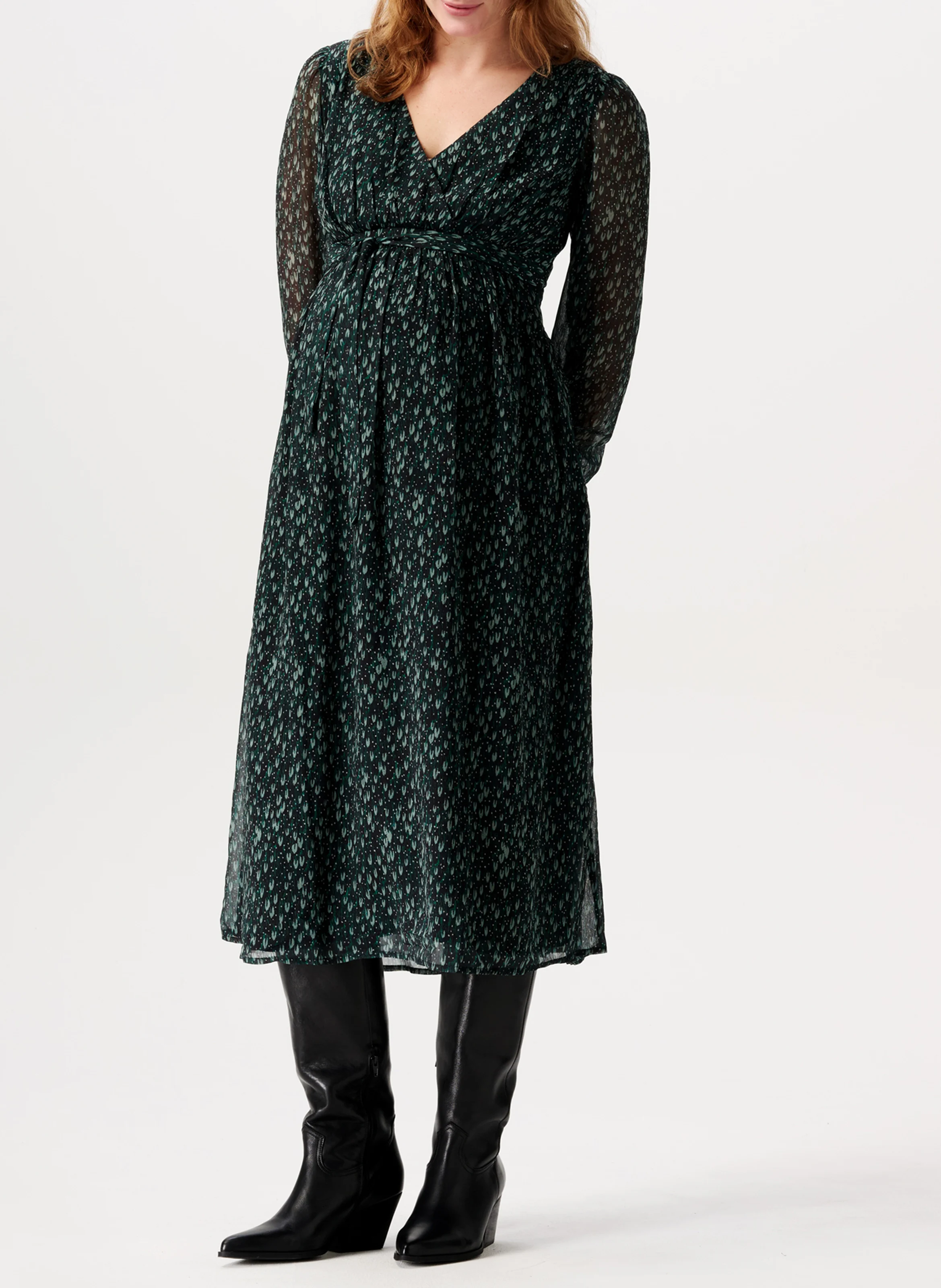 FOSHAN - Robe de grossesse col V imprimée| Vert