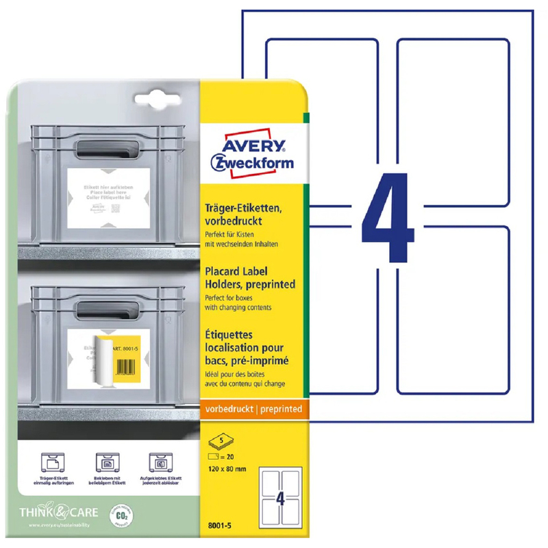 Avery Zweckform Träger-Etiketten, 8001-5, 120 x 80 mm, 5 Blatt