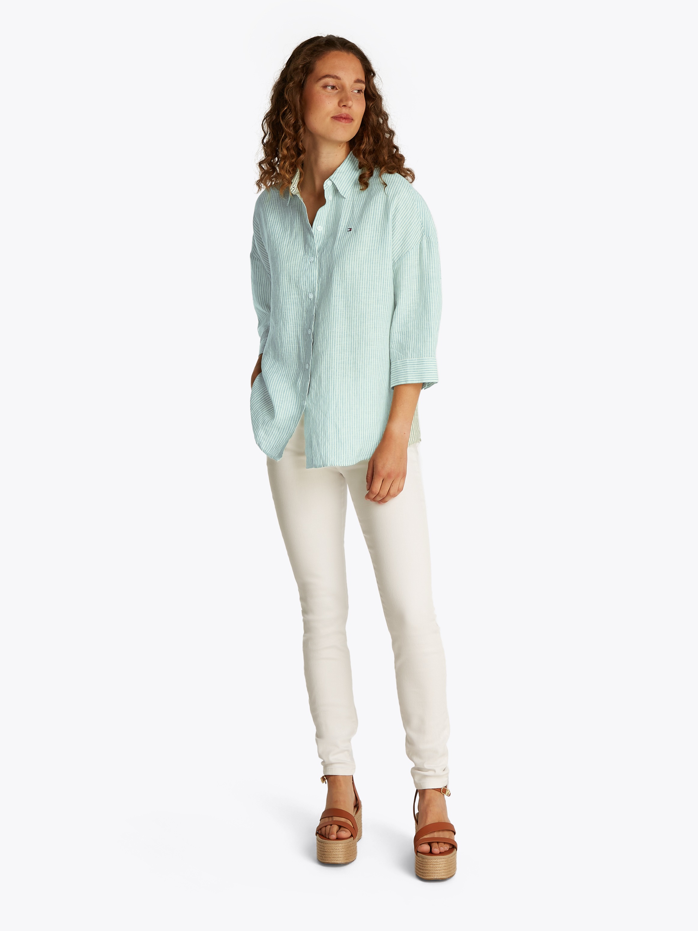 Tommy Hilfiger 3/4-Arm-Shirt »ESS LINEN LOOSE 3-4 SLEEVE SHIRT«, mit 3/4-Ärmel, Logostickerei ,kühlendes Premium Leinen