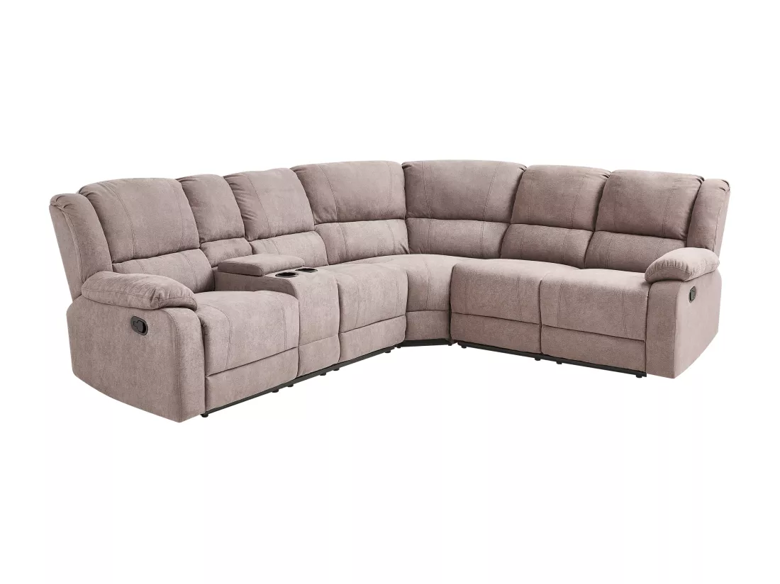 Canapé d'Angle de Relaxation Manuel à 5 Places en Tissu Beige Taupe Rokke