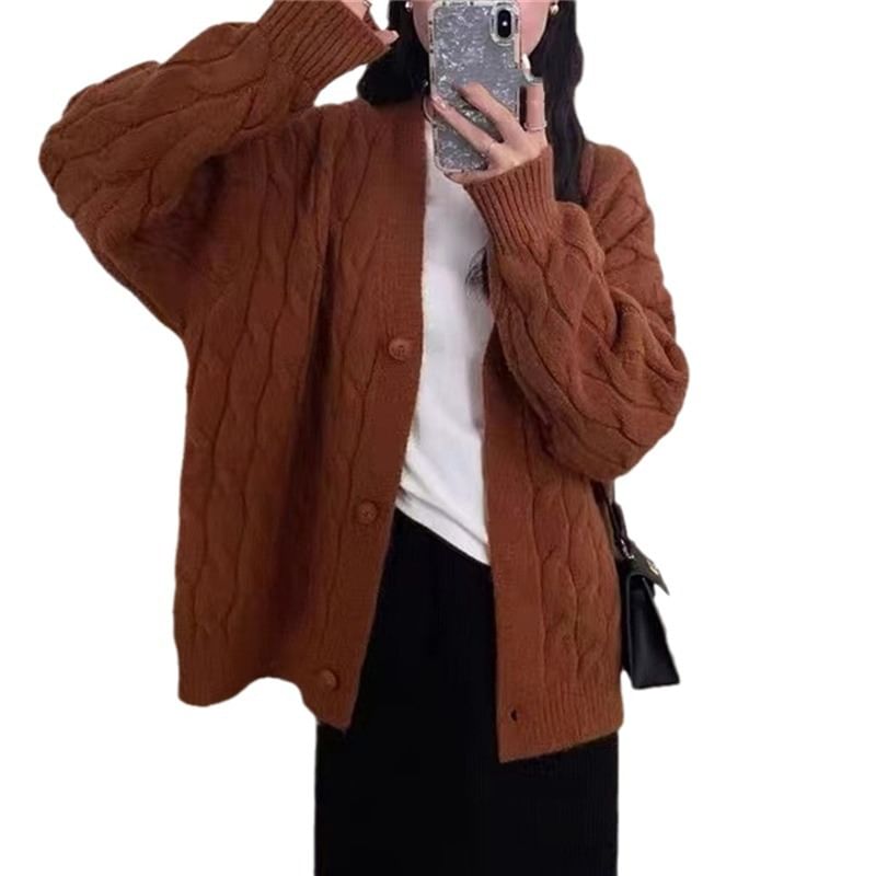 PERKARP - V-hals kabelgebreid vest met knoopjes