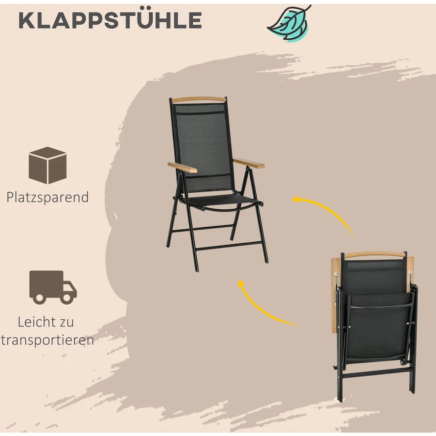 Outsunny Gartenmöbel-Set mit Atmungsaktives Gewebe in Sitz und Rückenlehne schwarz
