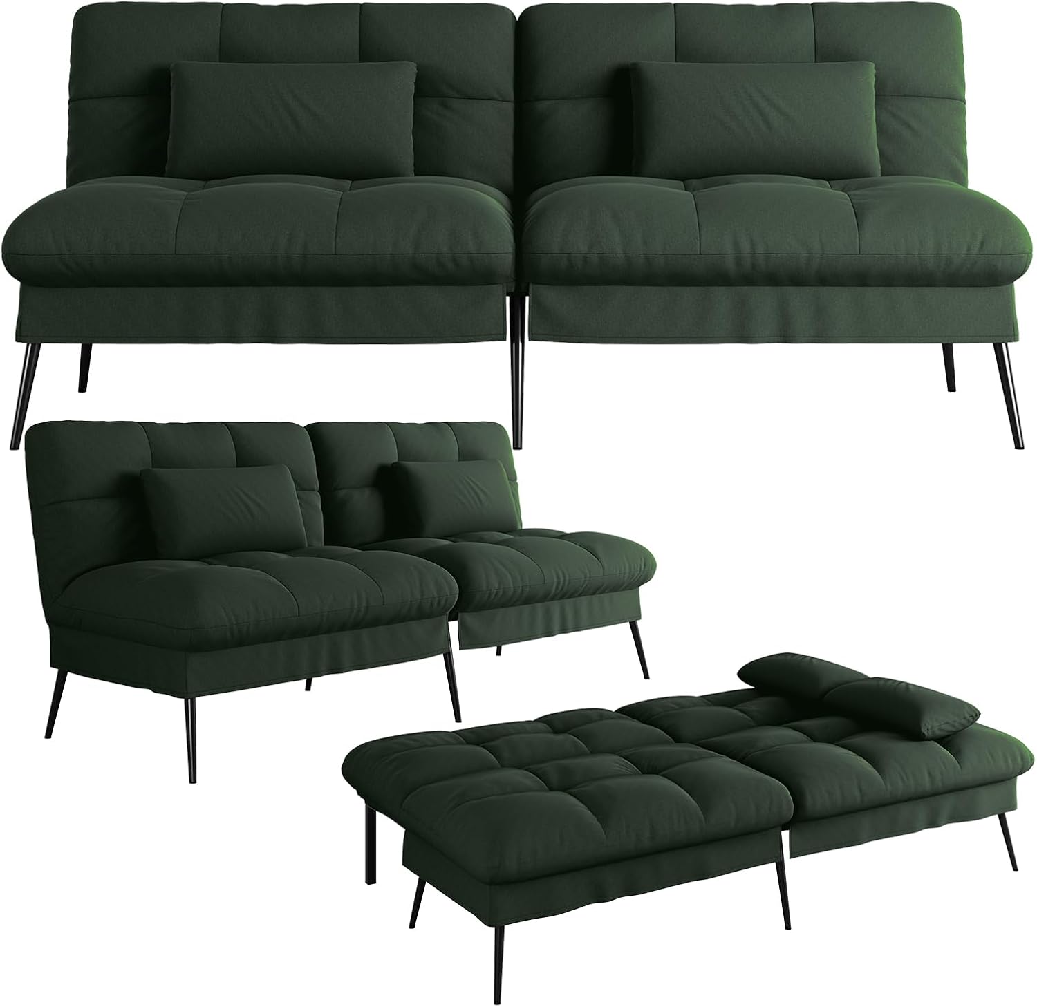 COMHOMA Sofa Schlafsofa mit Schlaffunktion, überzug Futon Klappsofa, Bettcouch, ecksofa, Couch Gästebett, 3-Sitzer Sofa, mit verstellbare Rückenlehne aus Stoff Grün
