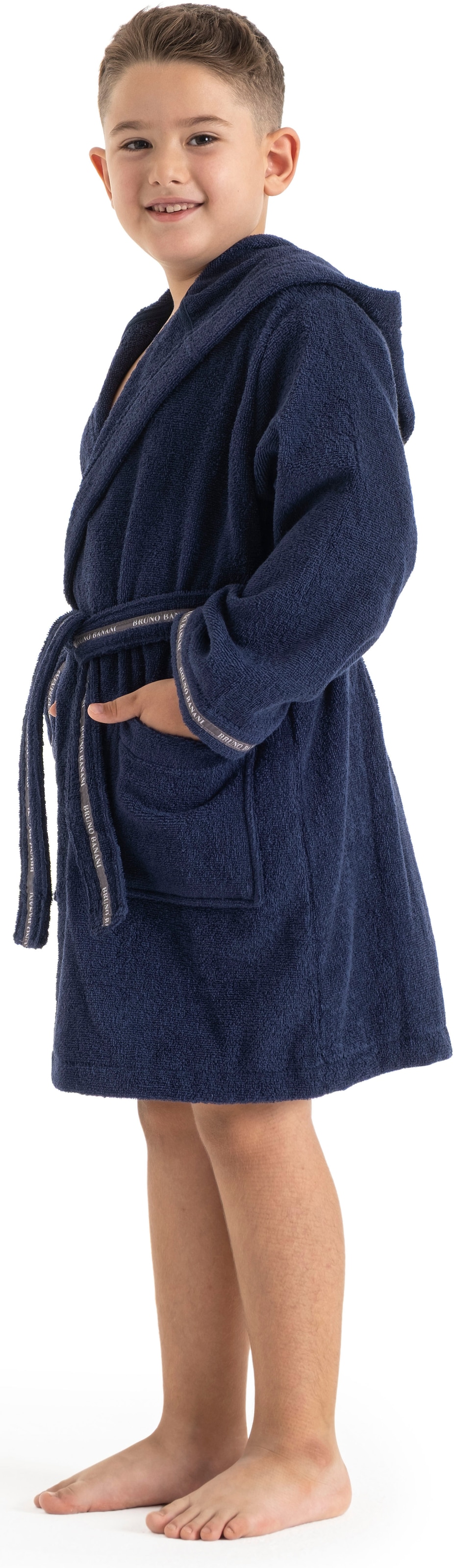 Bruno Banani Kinderbademantel »Danny, Ideal für Zuhause, Schwimmbad oder im Urlaub«, 1 Stk. mit Logostreifen, aus 100% Baumwolle