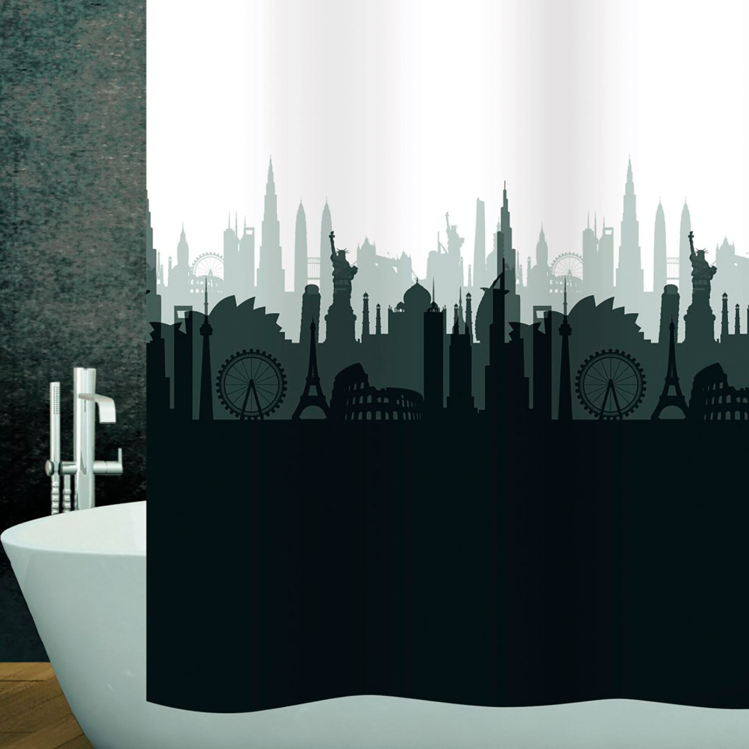 diaqua Duschvorhang Textil City weiss-schwarz