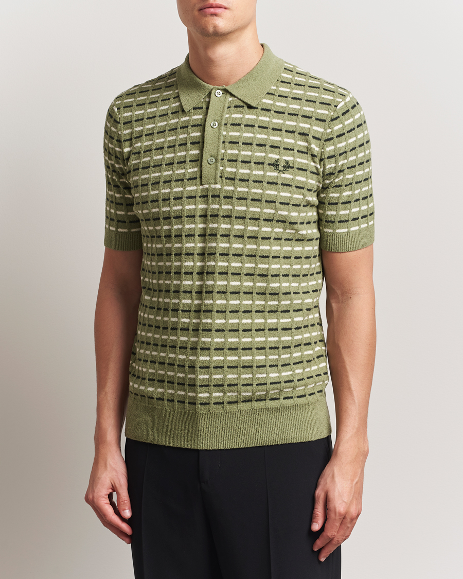 Fred Perry Bouclé Ribbed Knitted Polo Olive Mint