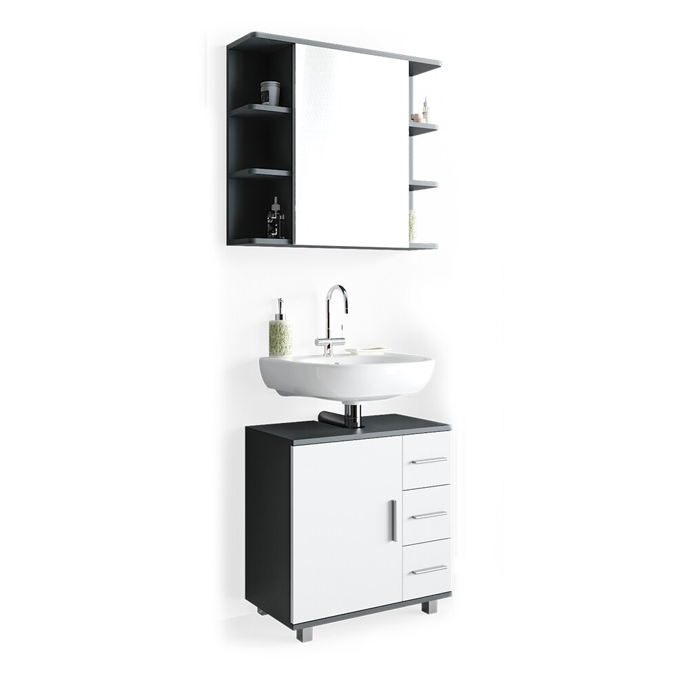 VICCO Badmöbel Set ILIAS Weiß Anthrazit Bad Spiegel Unterschrank Badschrank