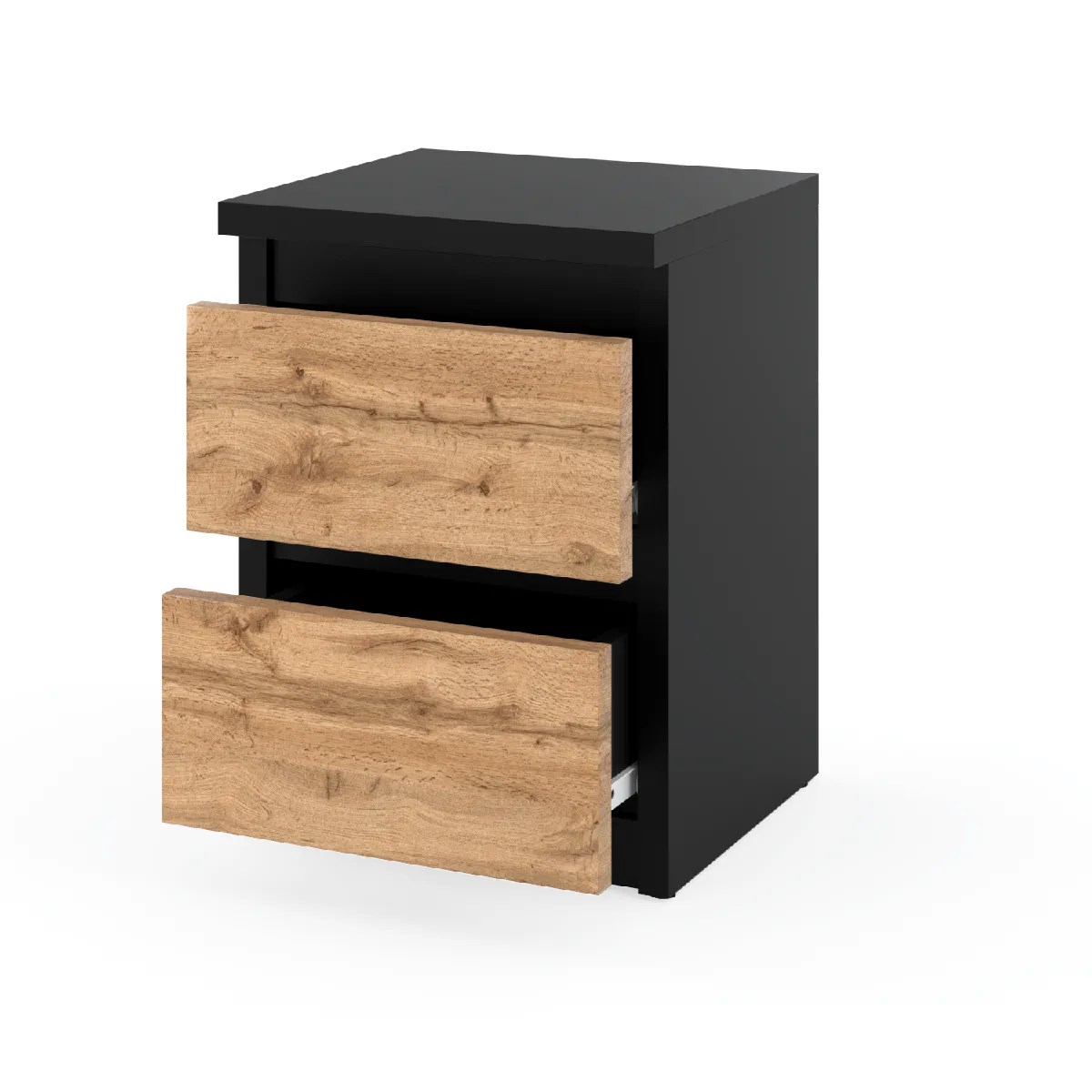 Table de chevet - Noir/Wotan - 30 cm - 2 tiroirs
