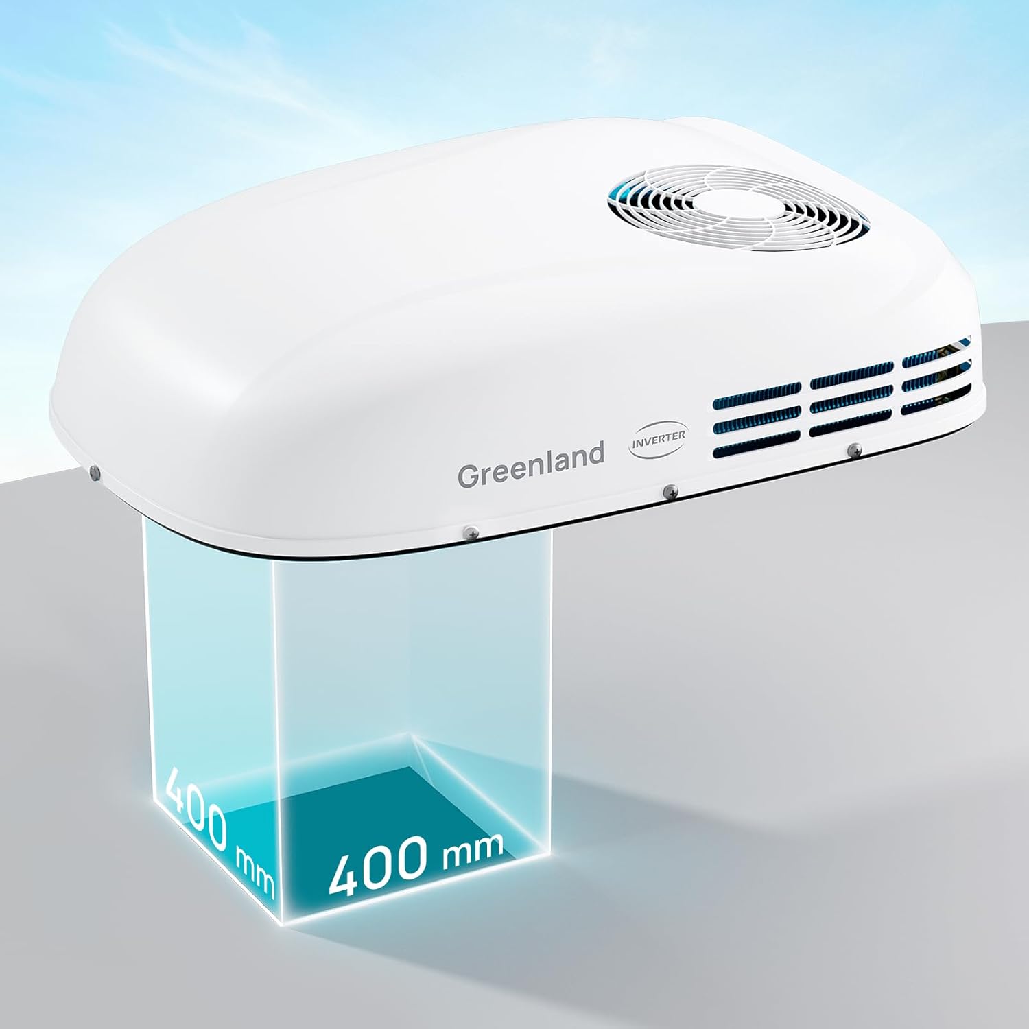 TURBRO Wechselrichter-Klimaanlage ​​für Wohnmobile​​ mit Wärmepumpe, 3,600 W Dachgerät ohne Kanäle und Deckenmontage mit Ambiente-Leuchte, leiser Betrieb, 220-240V AC, Fernbedienung & WLAN, weiß