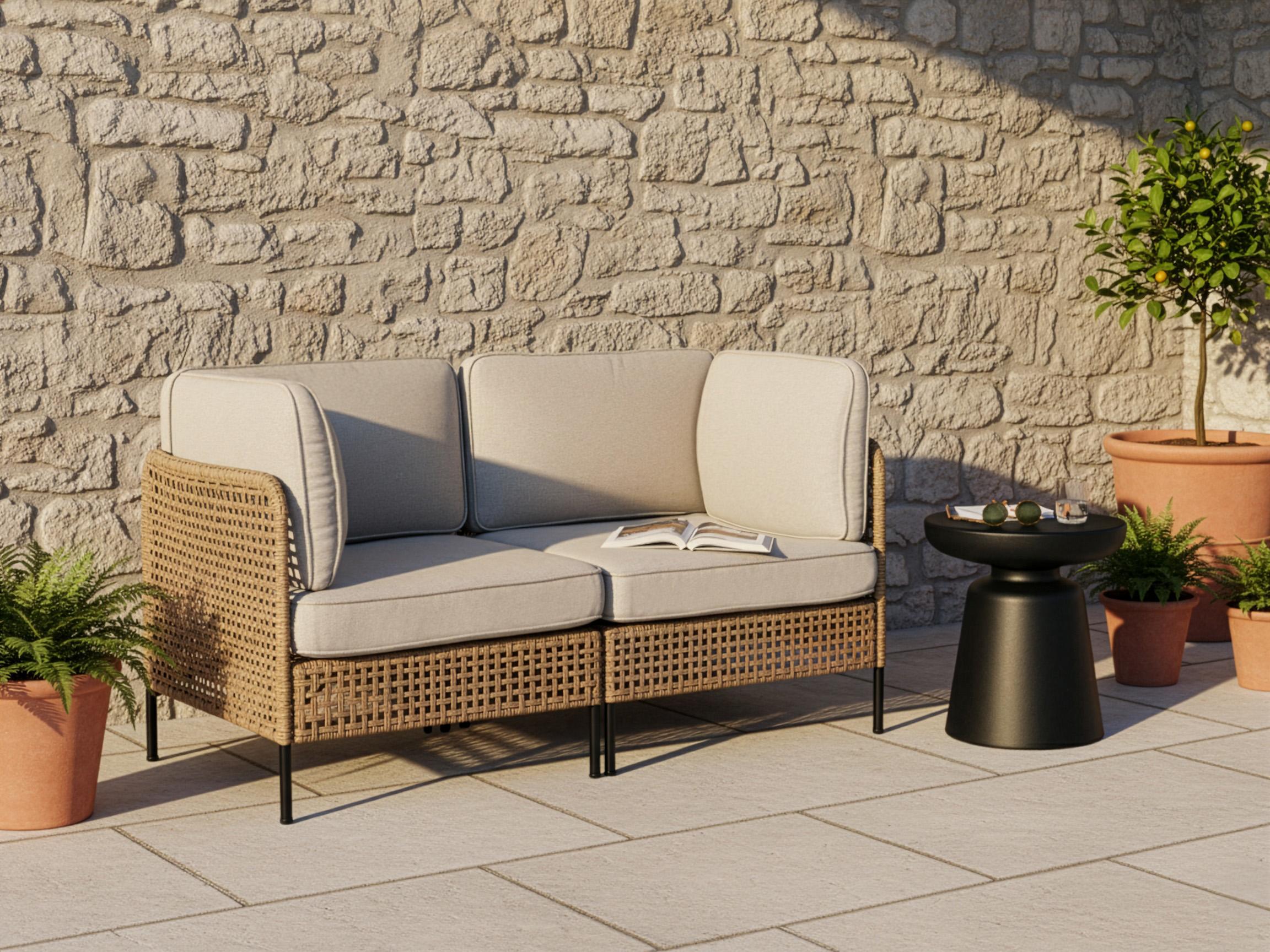 Tuin loungebank 2-zits OMEGANA PE rotan Lichtbeige