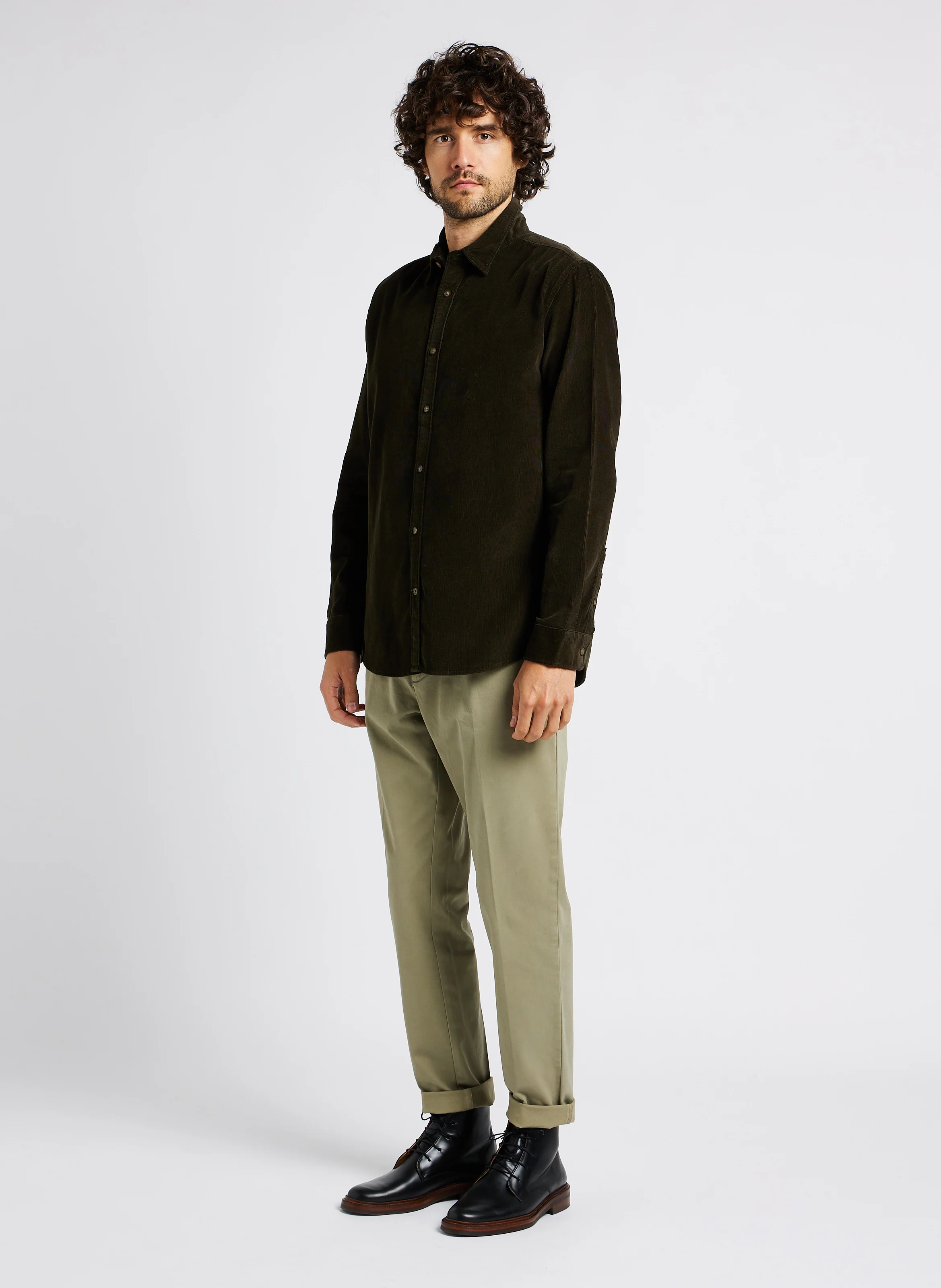 Chemise col classique en coton mélangé| Vert