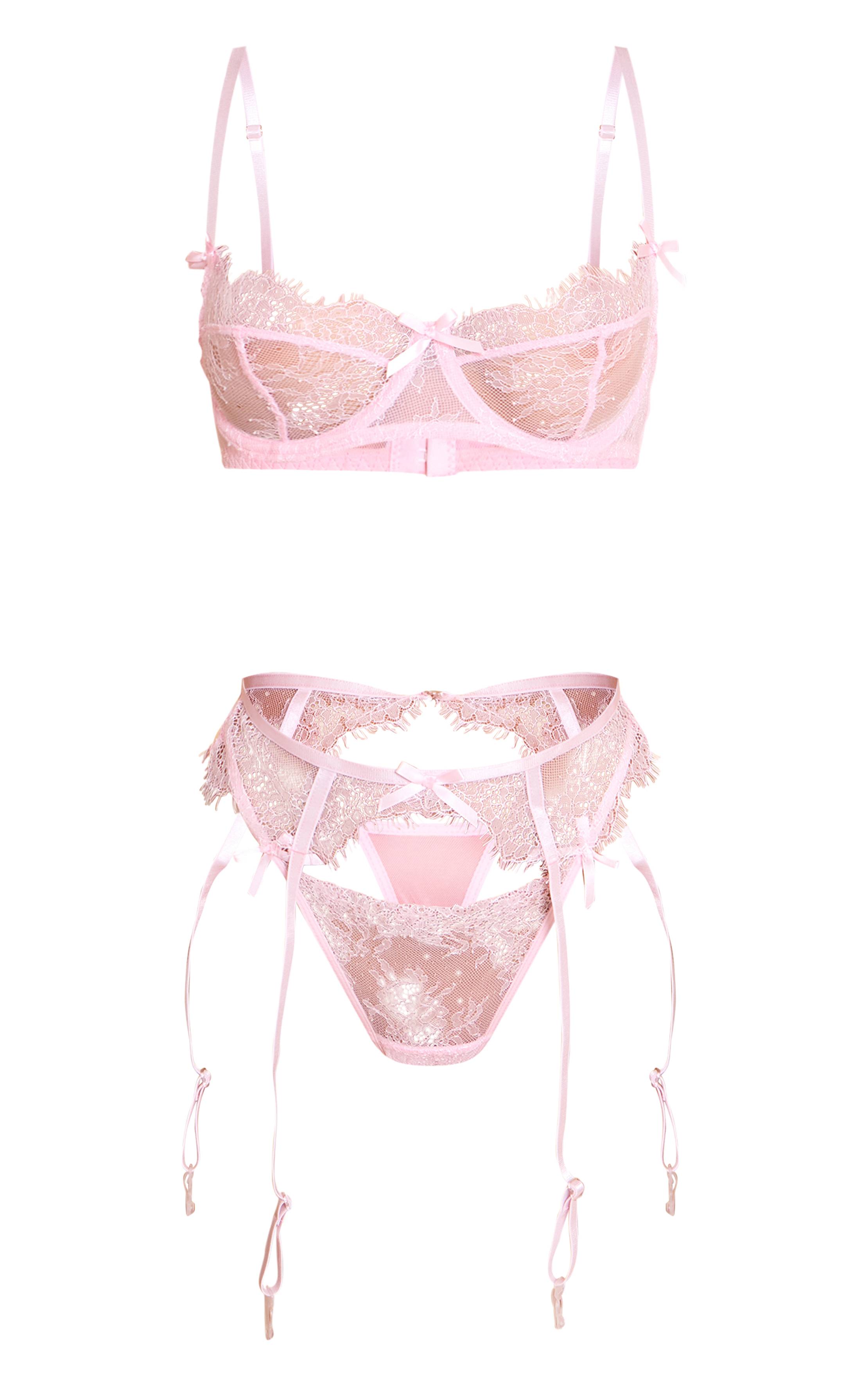 Rose Ensemble De Lingerie 3 Pièces En Dentelle Cils