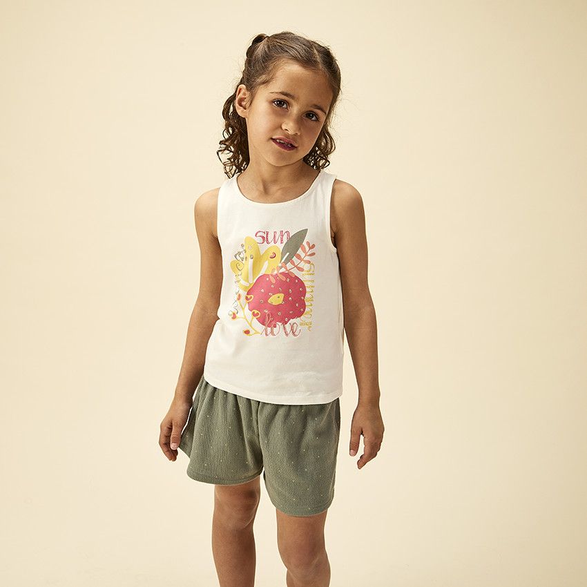 Ensemble débardeur fantaisie + short imprimé pour fille - Blanc
