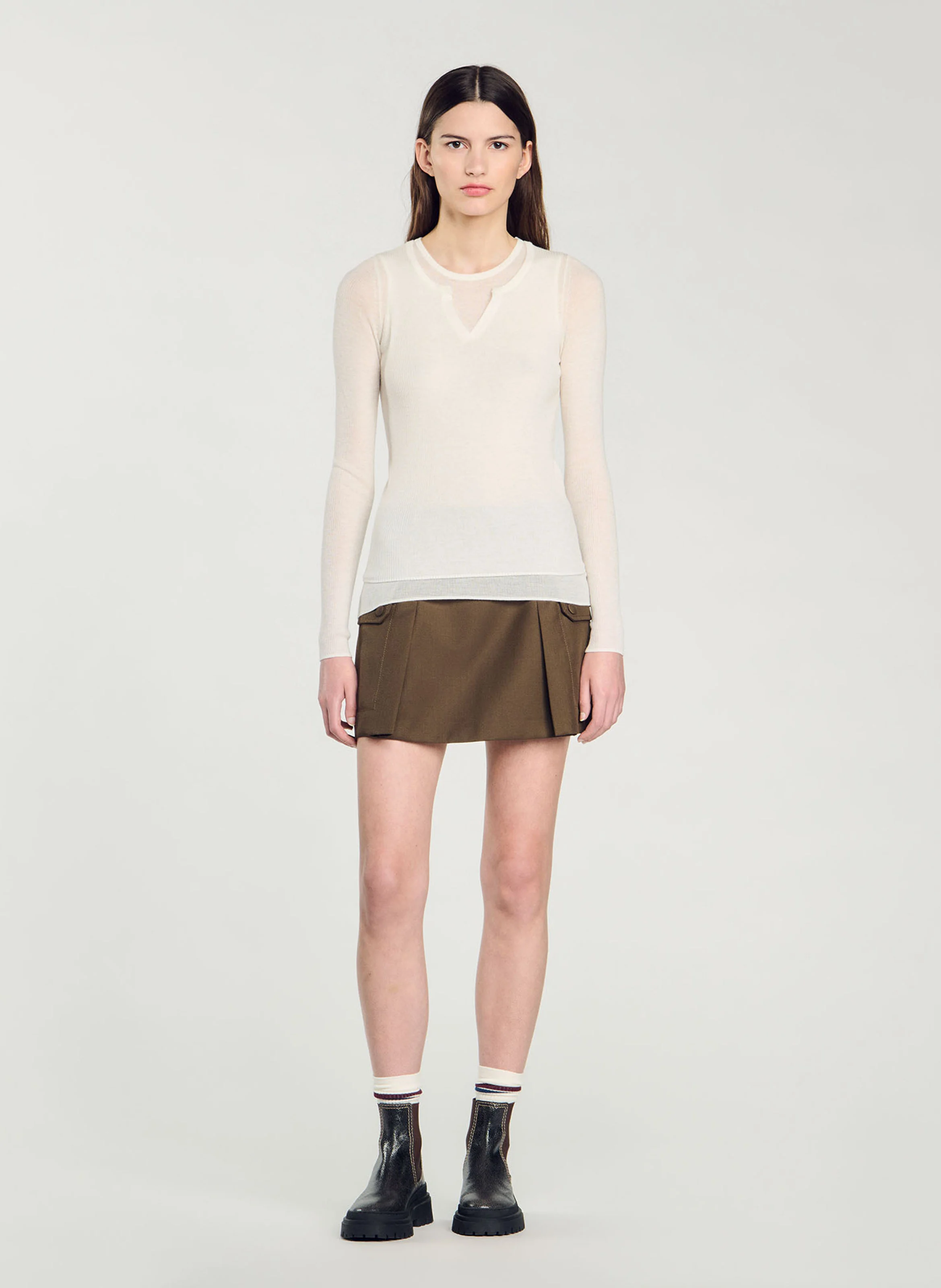 Pull col rond 2 en 1 en laine | Blanc