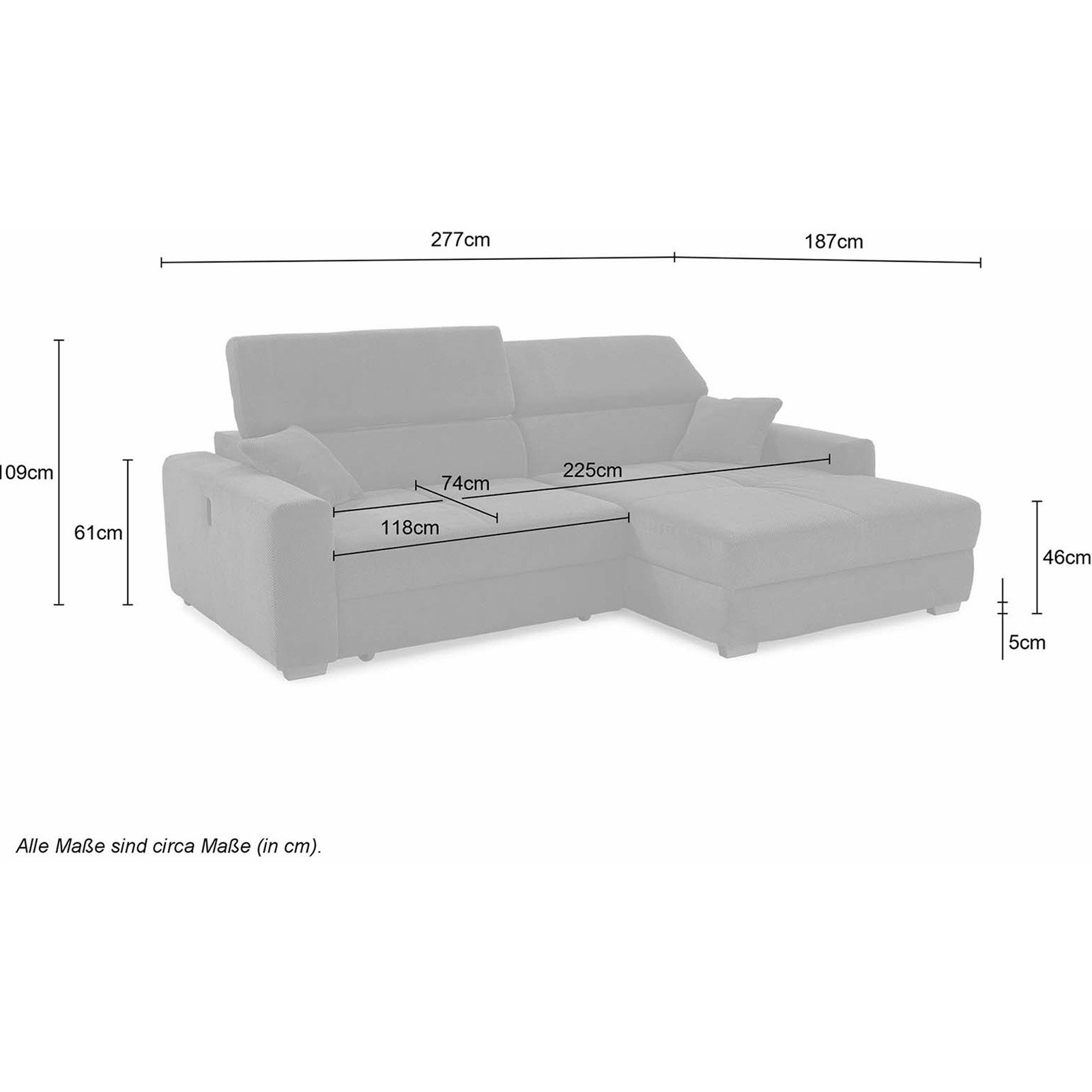 Ecksofa Track Stoff anthrazit mit elektrischer Vorziehbank