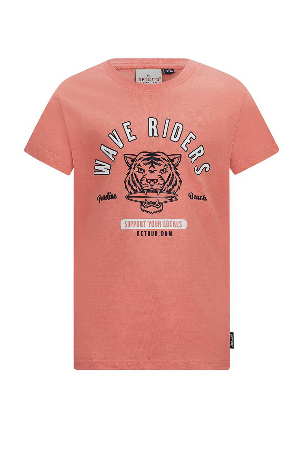 Retour Jeans T-shirt Raoul met printopdruk koraal