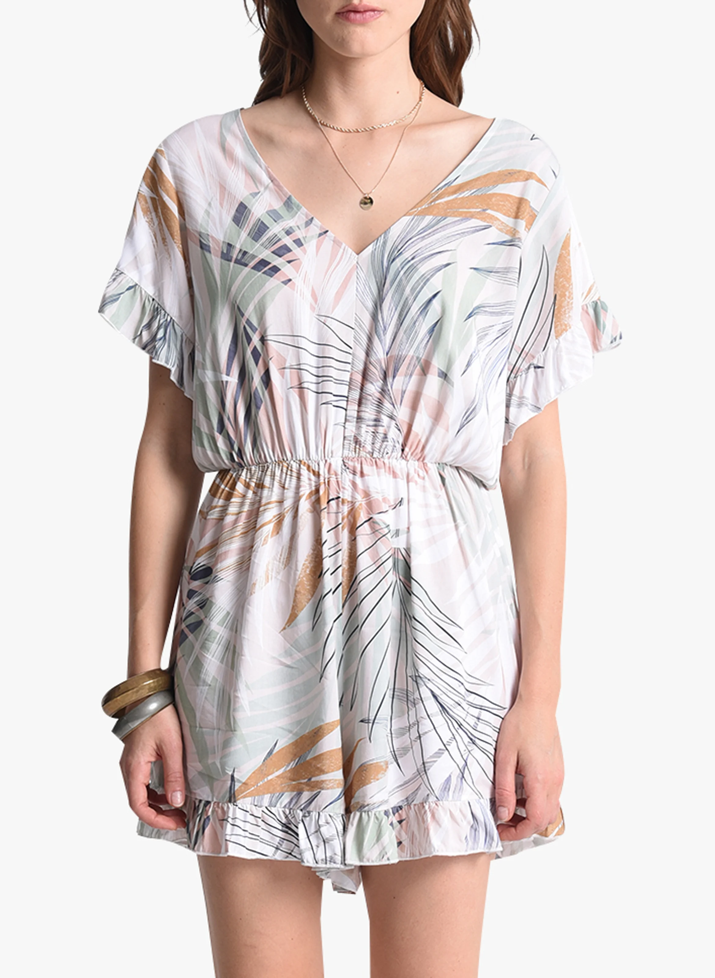 Combi-short fluide à imprimé| Beige