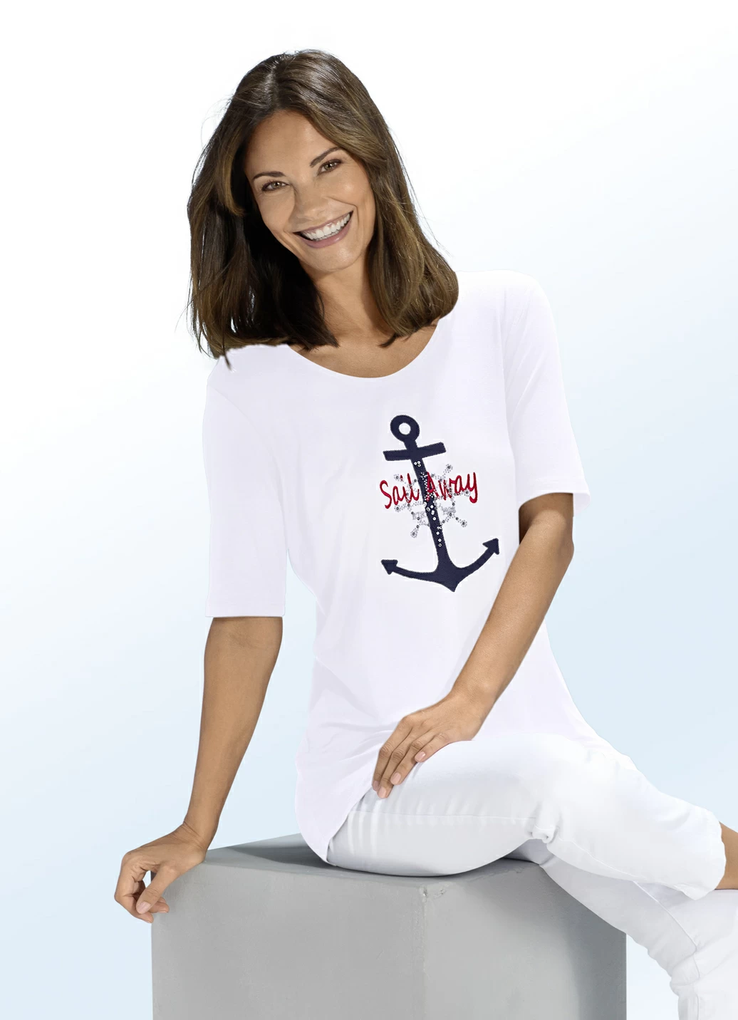 Shirt mit maritimer Stickerei-Applikation in 2 Farben