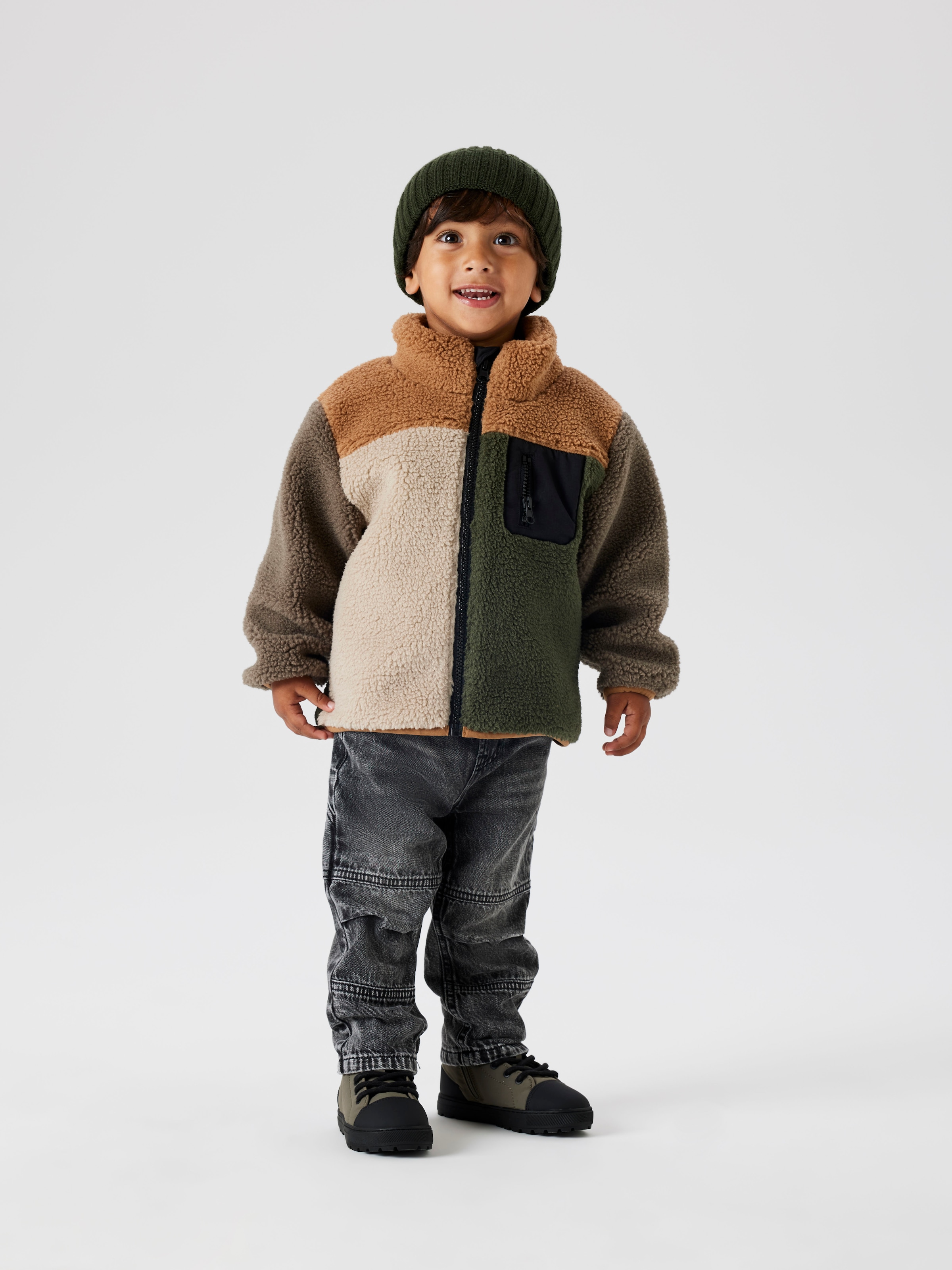 Name It Fleecejacke »NMMMONICO TEDDY JACKET BLOCK« ohne Kapuze