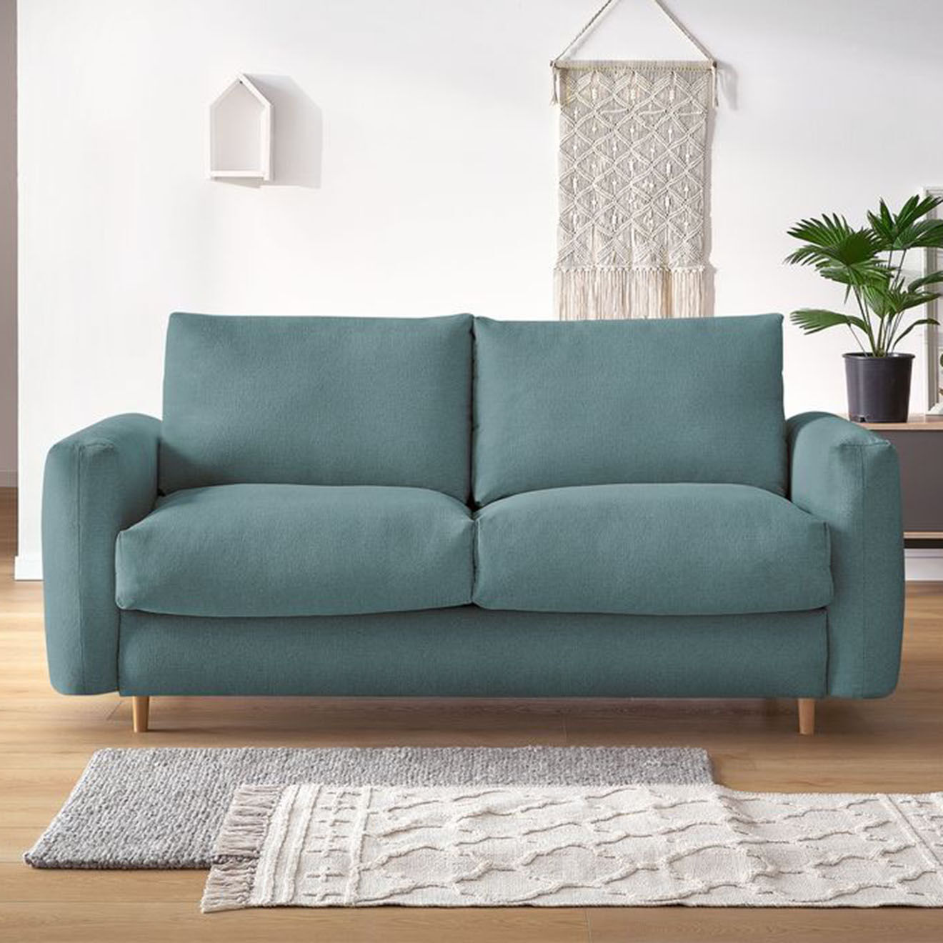 Bobochic Canapé droit cocoone convertible express  bleu foncé - 200x105x98 cm