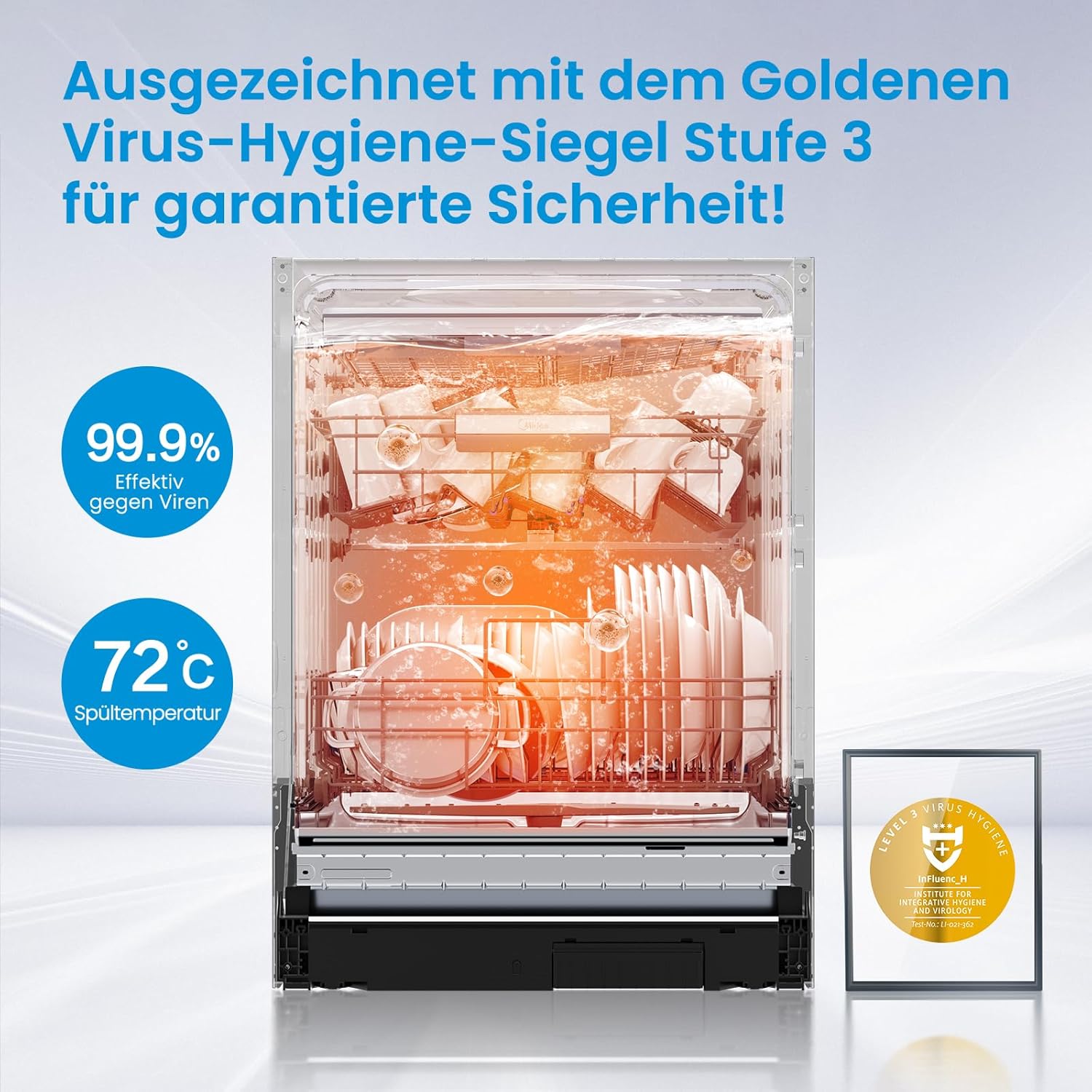 Midea SU 7.35X14BS Geschirrspüler 60cm Unterbau, 14 Maßgedecke Spülmaschine Teilintegrierbar mit WiFi, Extra Trocknung, 8 Programme, 42dB, 1-24h Startzeitverzögerung, Inox