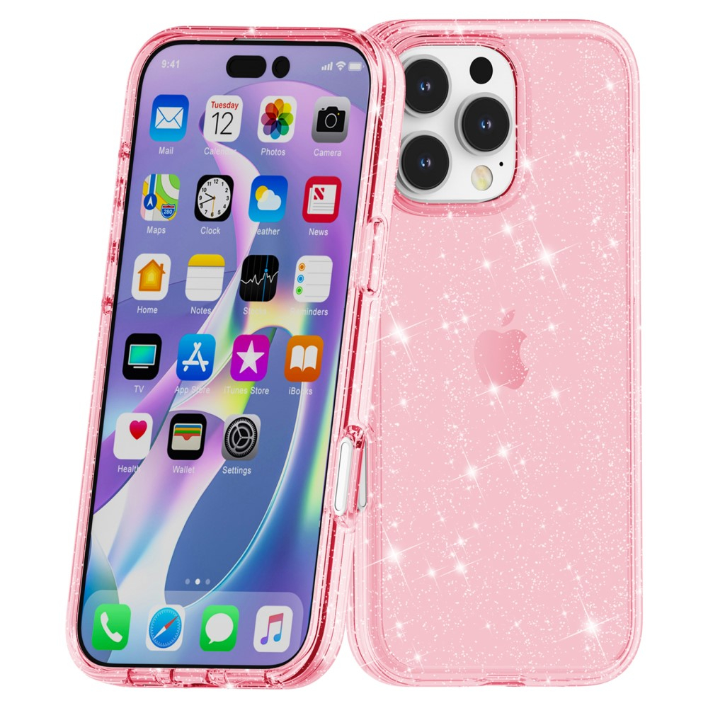 iPhone 16 Pro Max Hybrid Hardcase Schutzhülle im Glitzer Design - Pink / Transparent