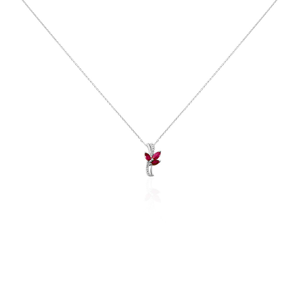 Collier Angie Or Blanc Diamant Et Rubis