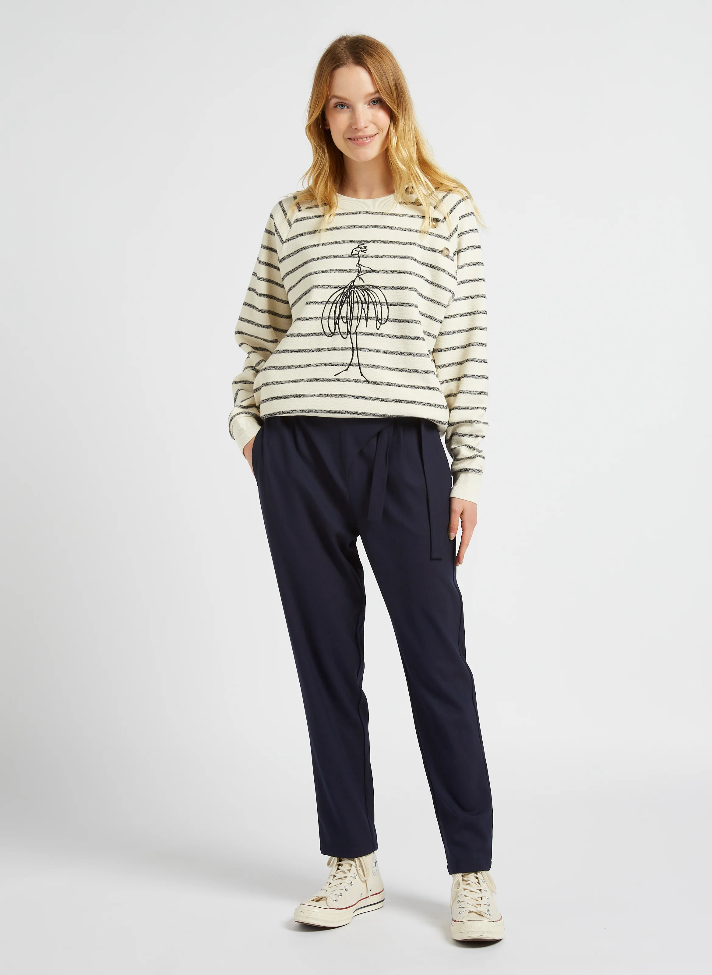 MARCEAU - Sweat ample col rond en coton mélangé | Blanc
