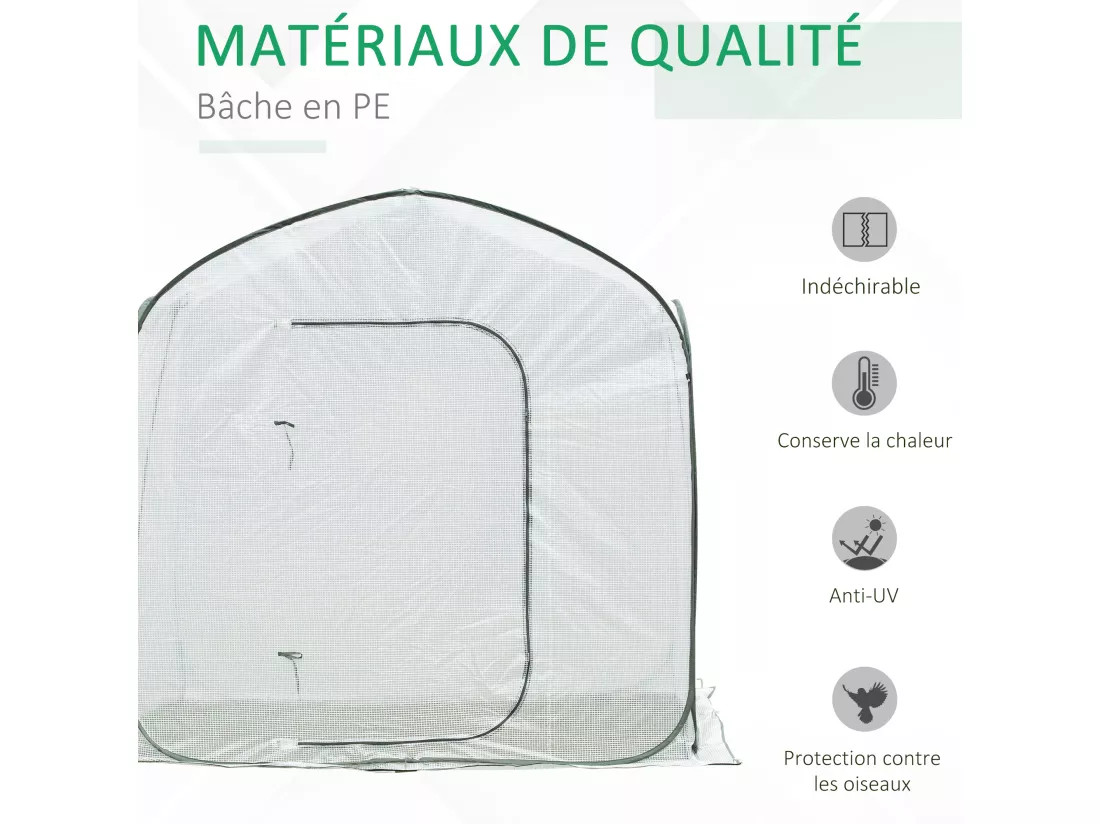 Serre pop-up - serre de jardin pop-up - porte zippée enroulable - dim. 2,08L x 2,08l x 1,95H m - sac transport inclus - PE blanc vert