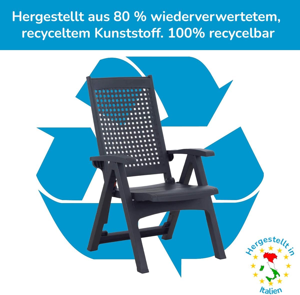 Gartenmöbel Set Tisch und Stühle 7-teilig - Gartentisch mit klappbaren Stühlen aus wetterfestem Kunststoff - Essgruppe Set für Balkon Terrasse und Garten - Gartengarnitur mit Esstisch Anthrazit