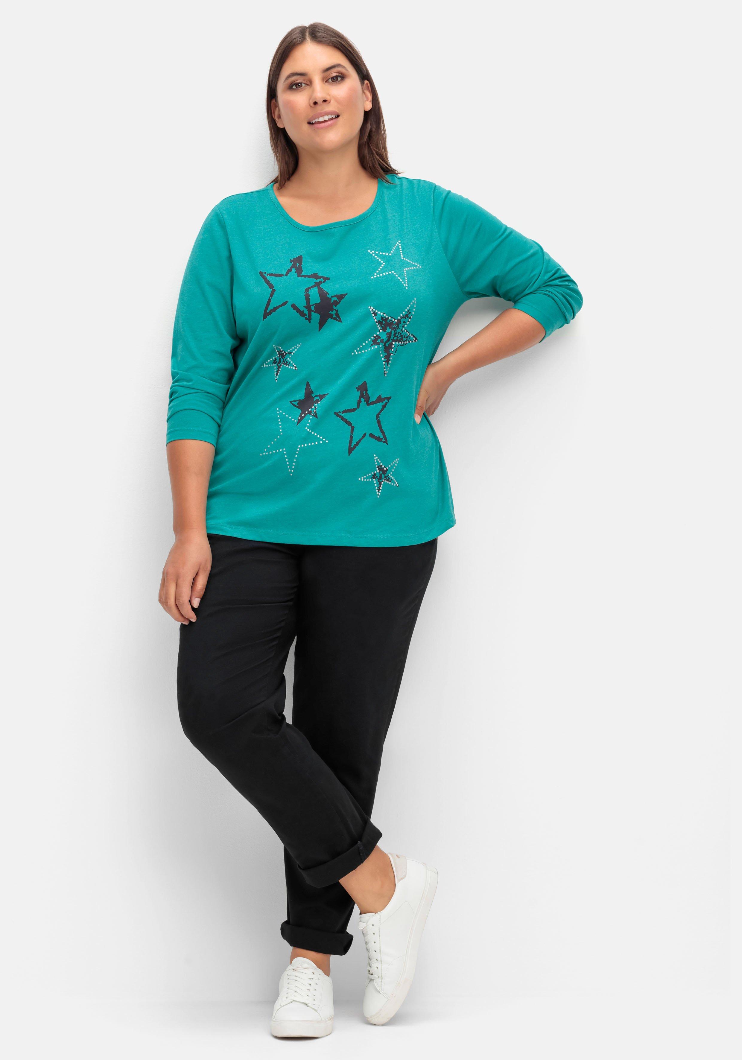 Meliertes Langarmshirt mit Sternen-Frontdruck