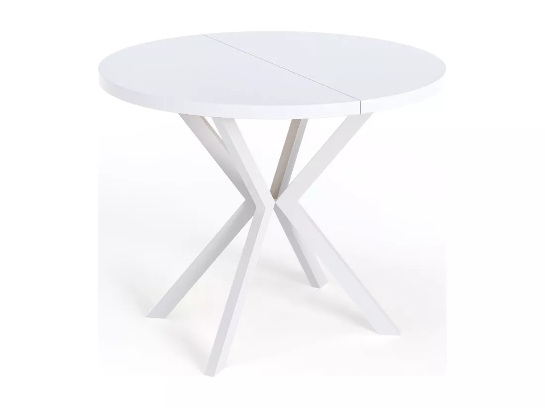 Table à Manger Extensible Ronde - Table Style Loft Avec Blanc Pieds En Métal - 120 à 120 Cm - Table Ronde Style Industriel Pour Le Salon - Compacte - Blanc - 120 Cm