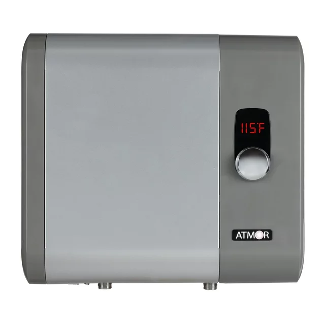 Aquecedor de água elétrico instantâneo Atmor de 18 kW e 3,73 GPM, ideal para residências com 1 quarto, com capacidade para até 3 usos simultâneos.