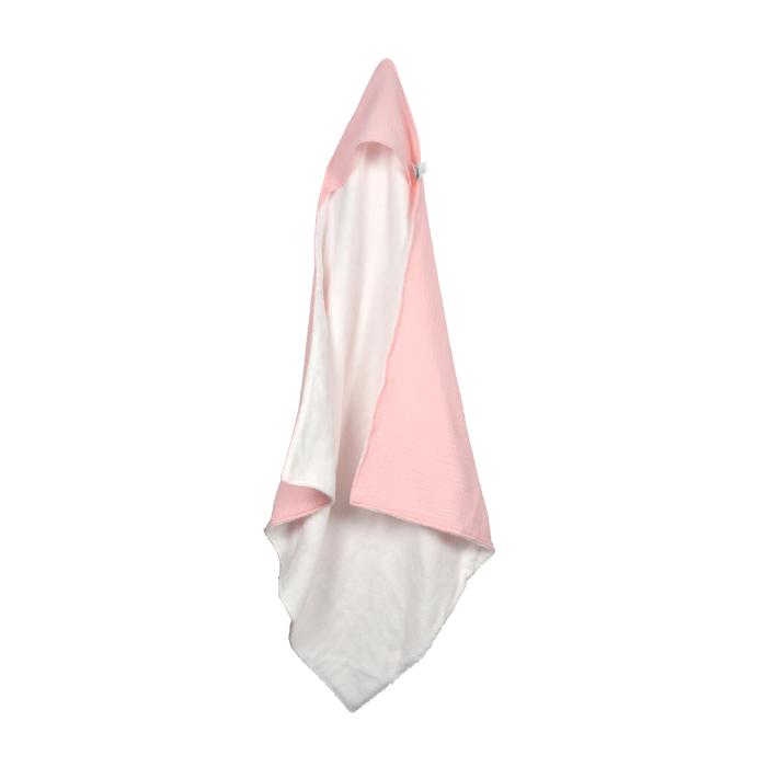 CAPE DE BAIN GAZE DE COTON ET EPONGE 75X75CM ROSE