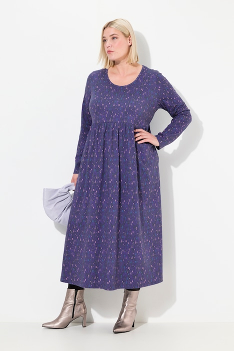 Jerseykleid, grafischer Druck, A-Linie, Rundhals, Langarm