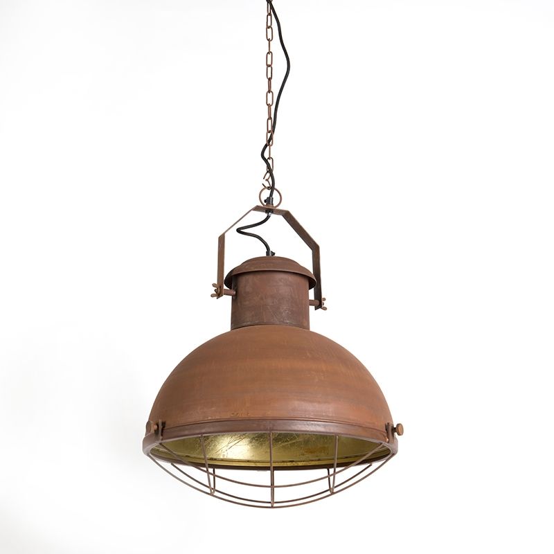 Industriële hanglamp roestbruin met gouden binnenkant - Engine