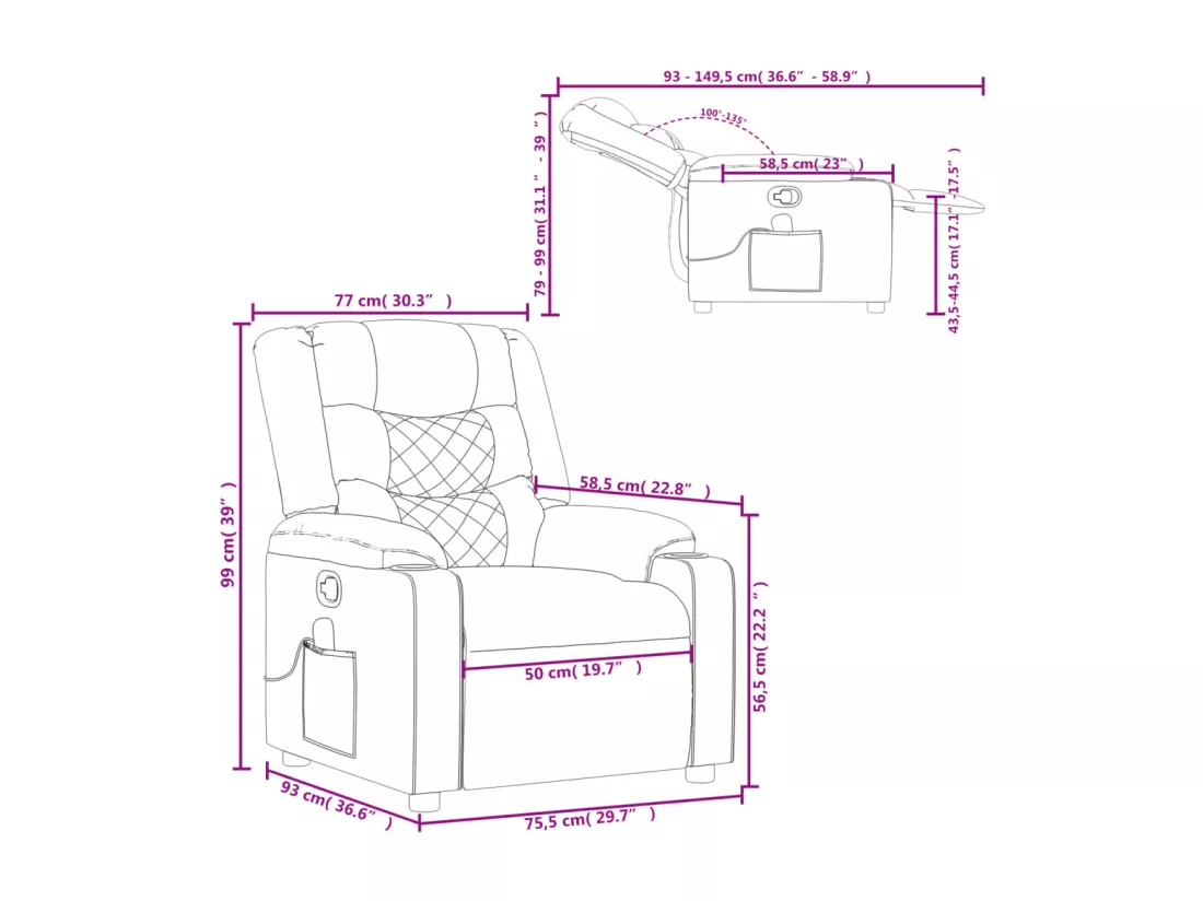 Fauteuil de massage inclinable Noir Tissu