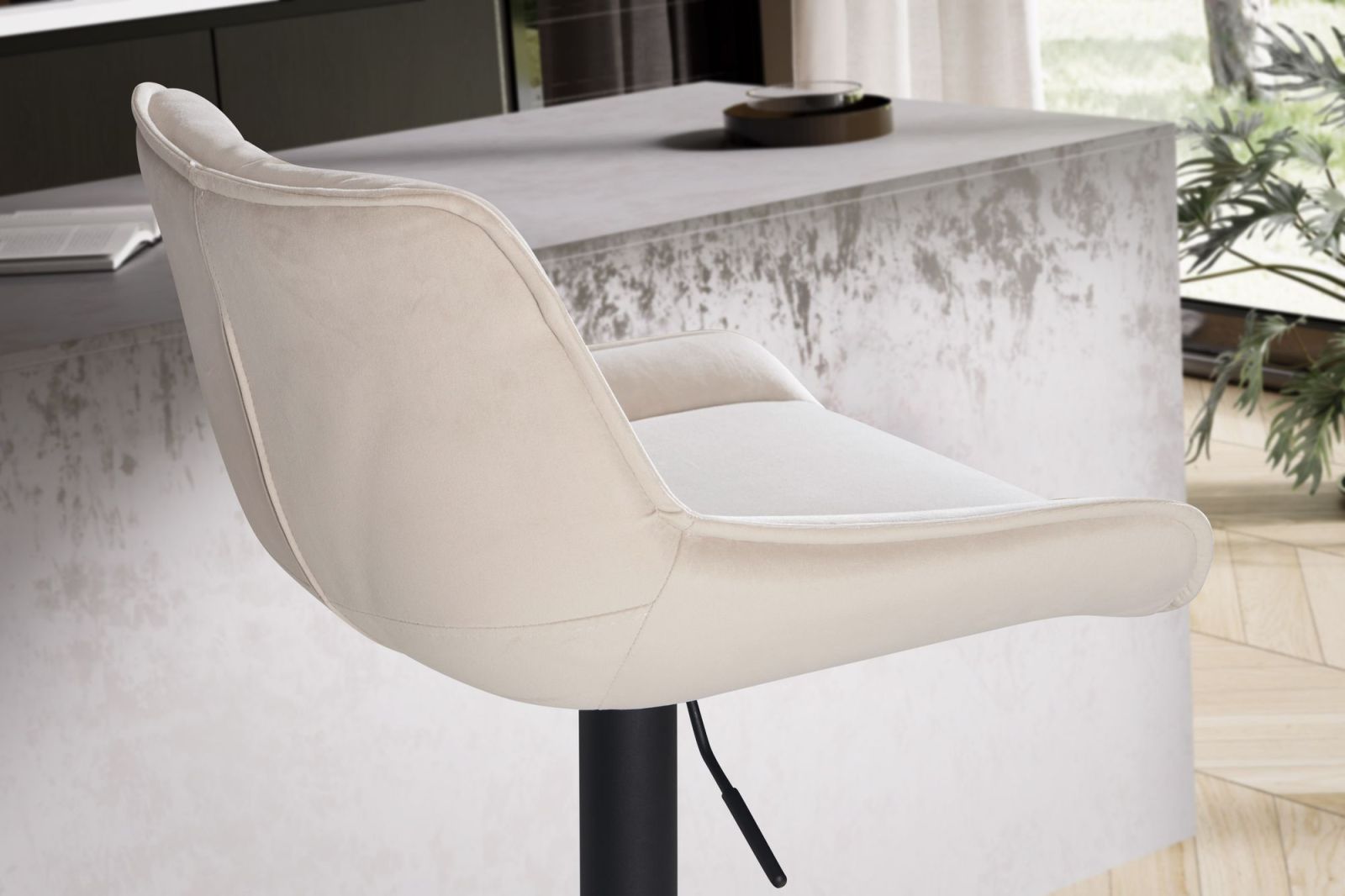 Barhocker - beige - Samt - höhenverstellbar